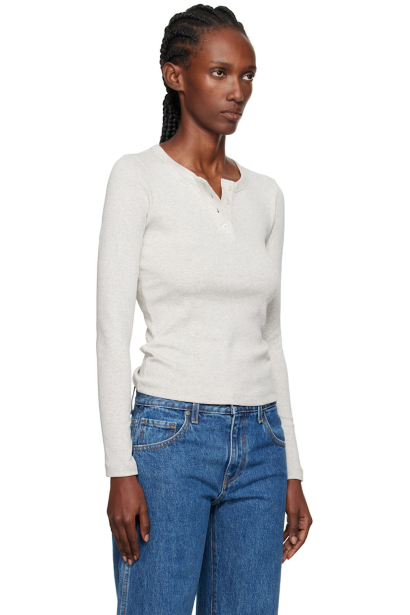 Rib-knit organic cotton T-shirt.

· Crewneck
· Four-button placket
· Central seam at back
· Mother-of-pearl hardware

Supplier color: Heather Grey