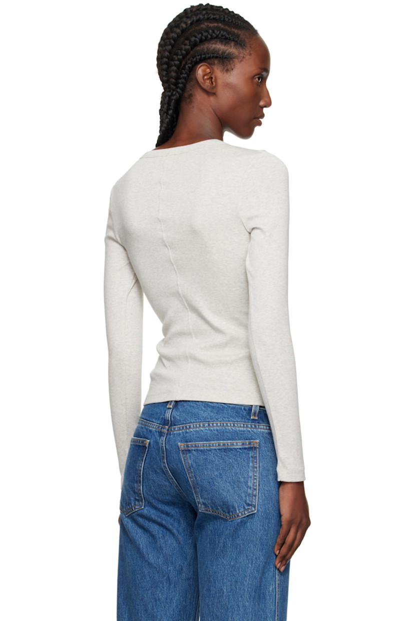 Rib-knit organic cotton T-shirt.

· Crewneck
· Four-button placket
· Central seam at back
· Mother-of-pearl hardware

Supplier color: Heather Grey