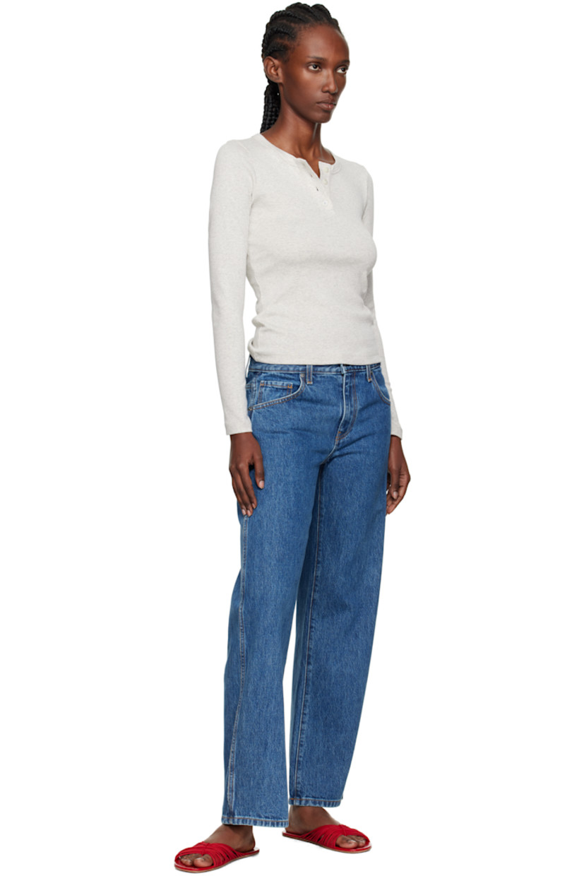 Rib-knit organic cotton T-shirt.

· Crewneck
· Four-button placket
· Central seam at back
· Mother-of-pearl hardware

Supplier color: Heather Grey