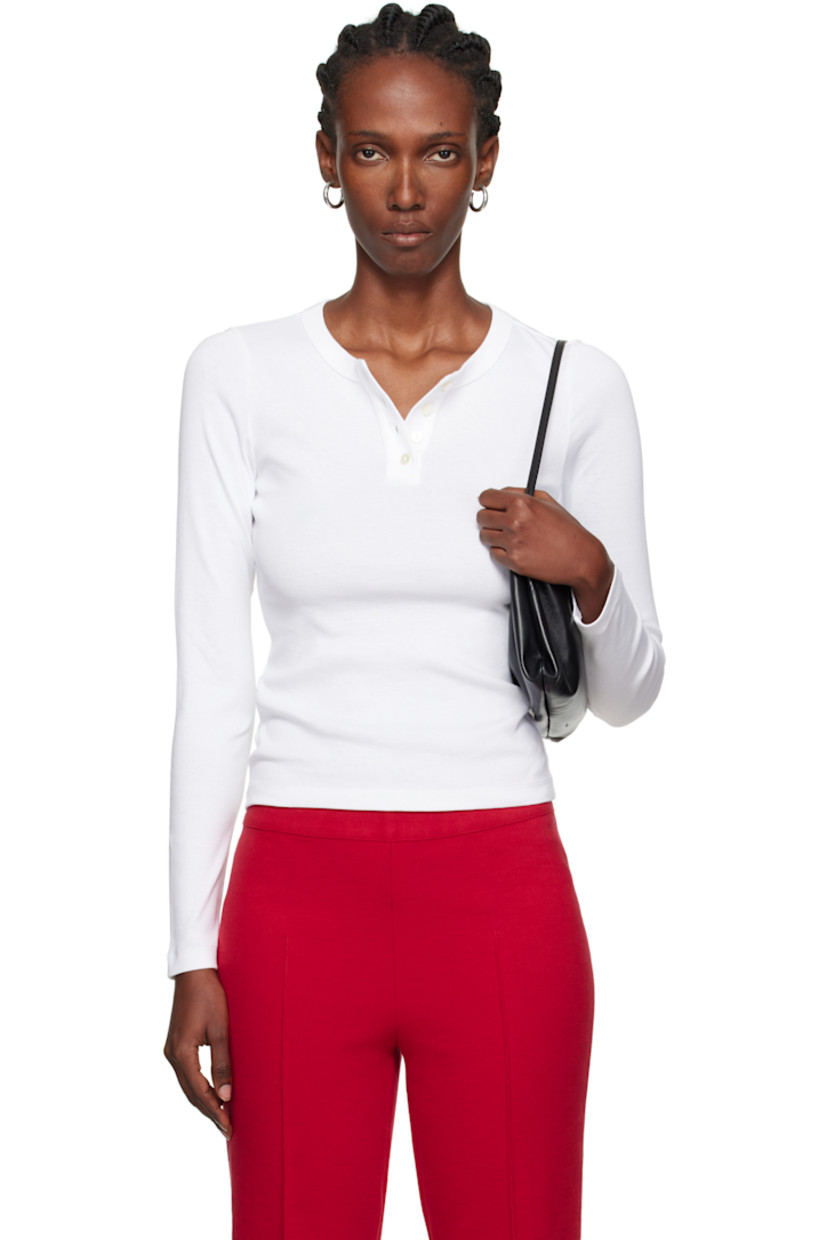 Rib-knit organic cotton T-shirt.

· Crewneck
· Four-button placket
· Central seam at back
· Mother-of-pearl hardware

Supplier color: White