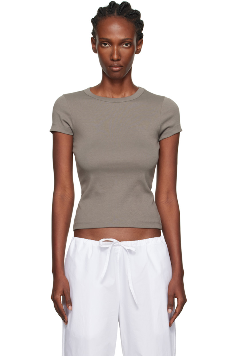 Rib-knit organic cotton T-shirt. 

· Crewneck
· Cropped hem
· Central seam at back

Supplier color: Mushroom