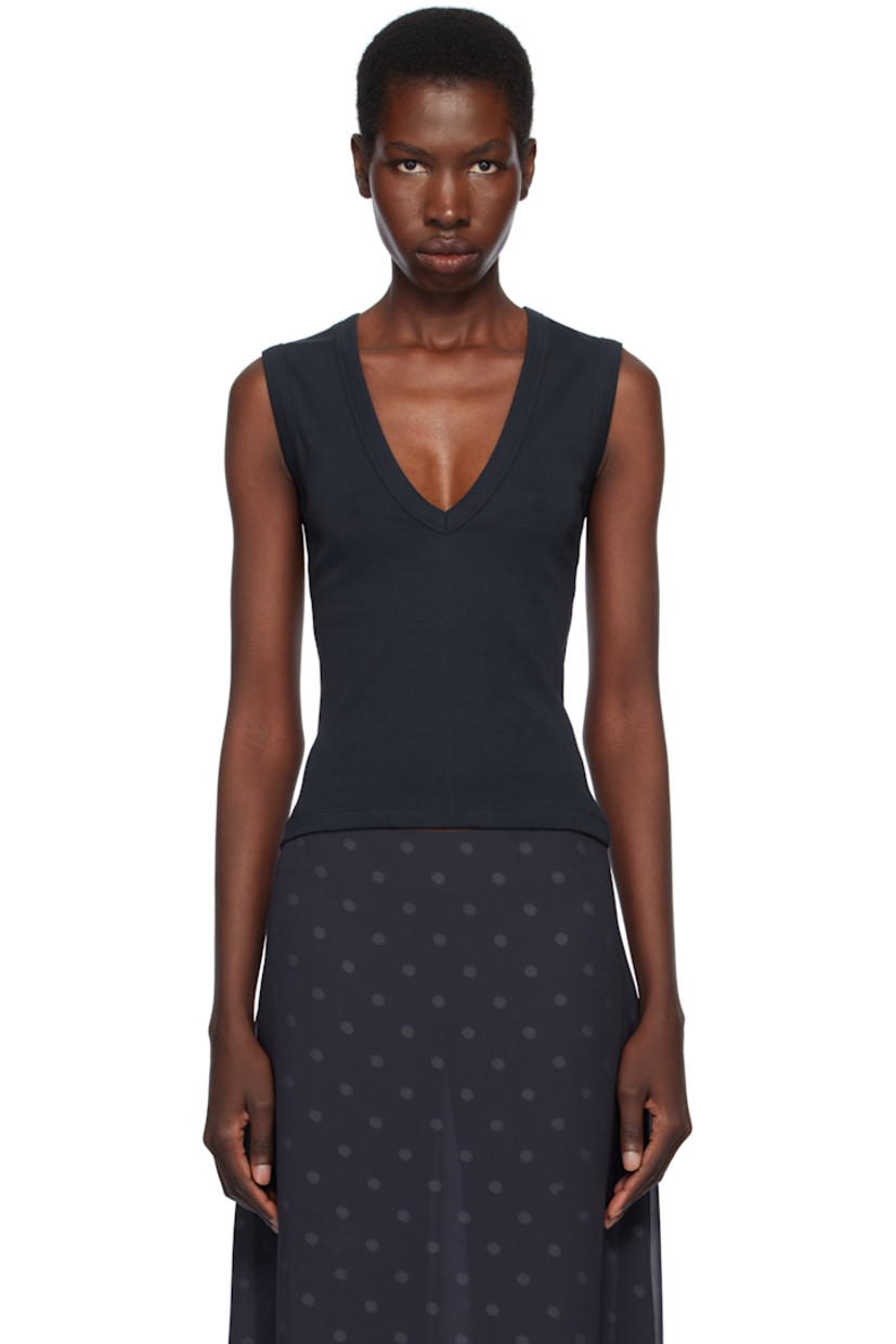 Organic cotton jersey tank top.

· Rib-knit plunging V-neck and armscyes
· Central seam at back

Supplier color: Navy