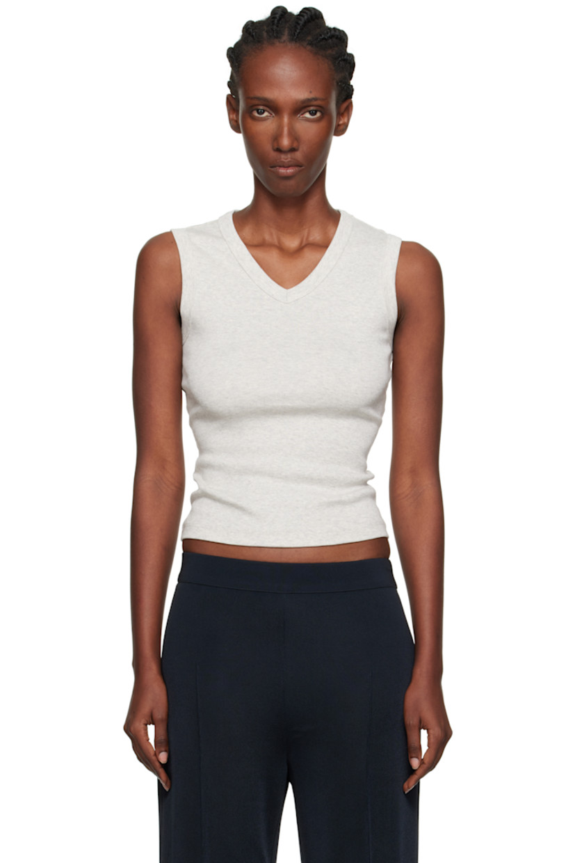 Rib-knit organic cotton tank top.

· V-neck
· Central seam at back

Supplier color: Heather Grey