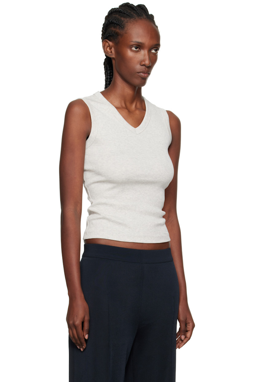 Rib-knit organic cotton tank top.

· V-neck
· Central seam at back

Supplier color: Heather Grey