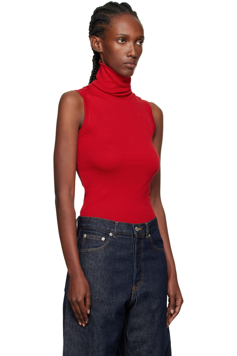 Rib-knit organic cotton tank top. Turtleneck.

Supplier color: Red
