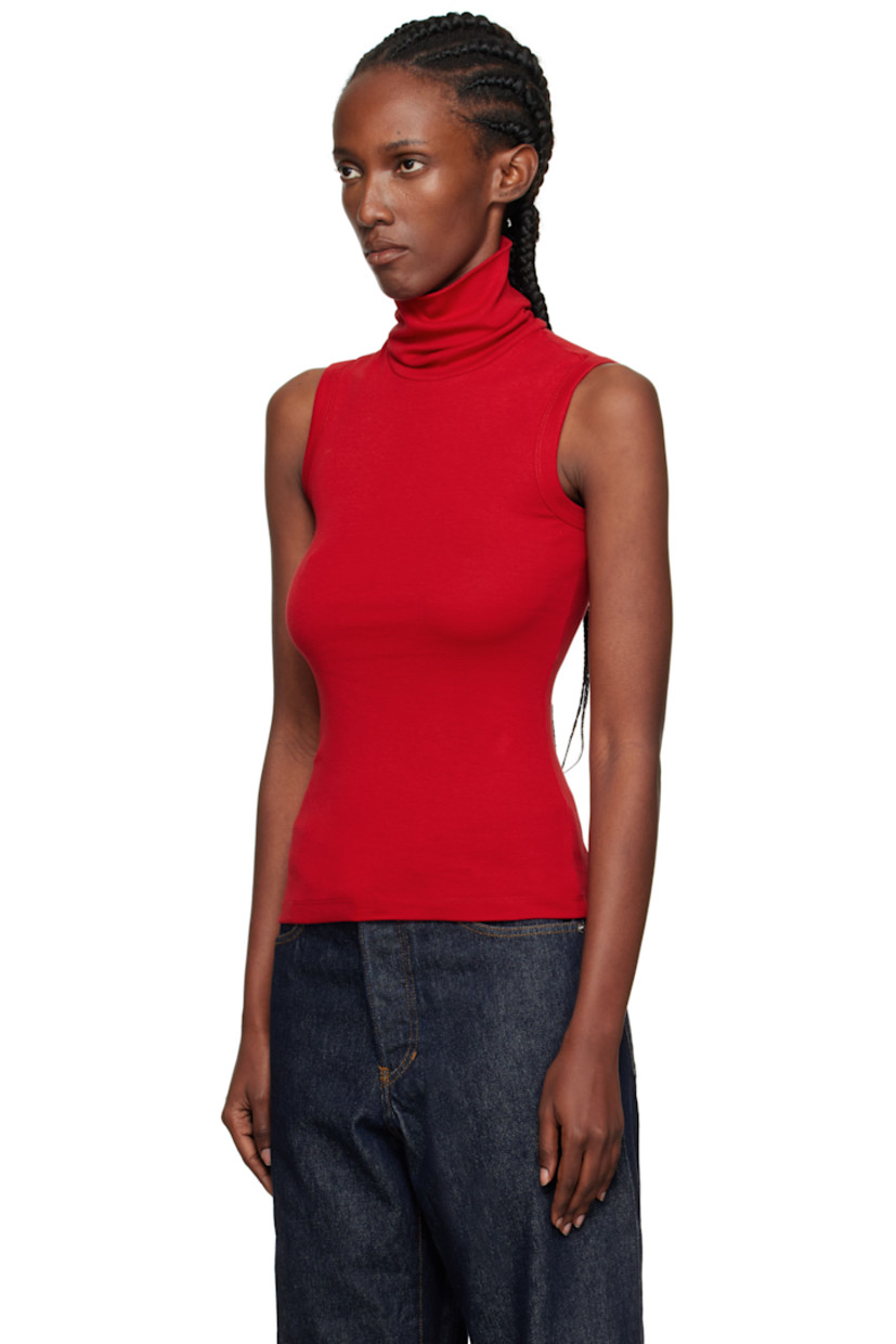 Rib-knit organic cotton tank top. Turtleneck.

Supplier color: Red