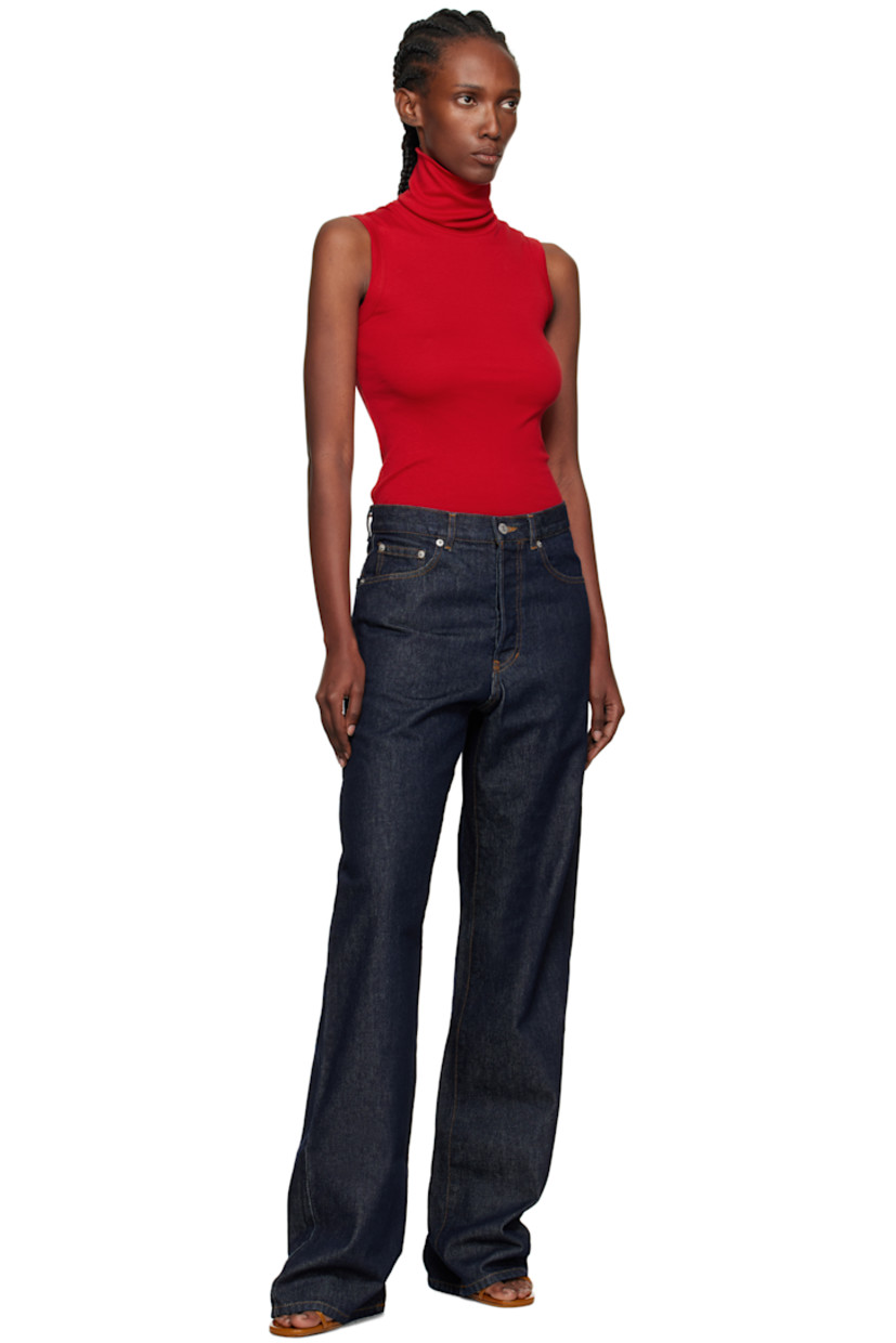 Rib-knit organic cotton tank top. Turtleneck.

Supplier color: Red