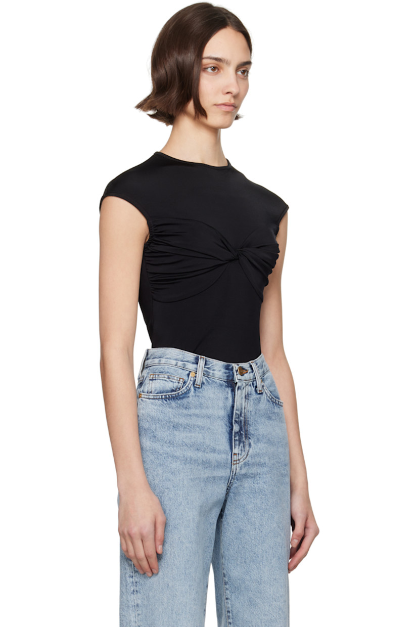 Stretch viscose jersey top.

· Crewneck
· Twisted detailing at chest
· Gathering at side seams
· Cap sleeves

Supplier color: Black