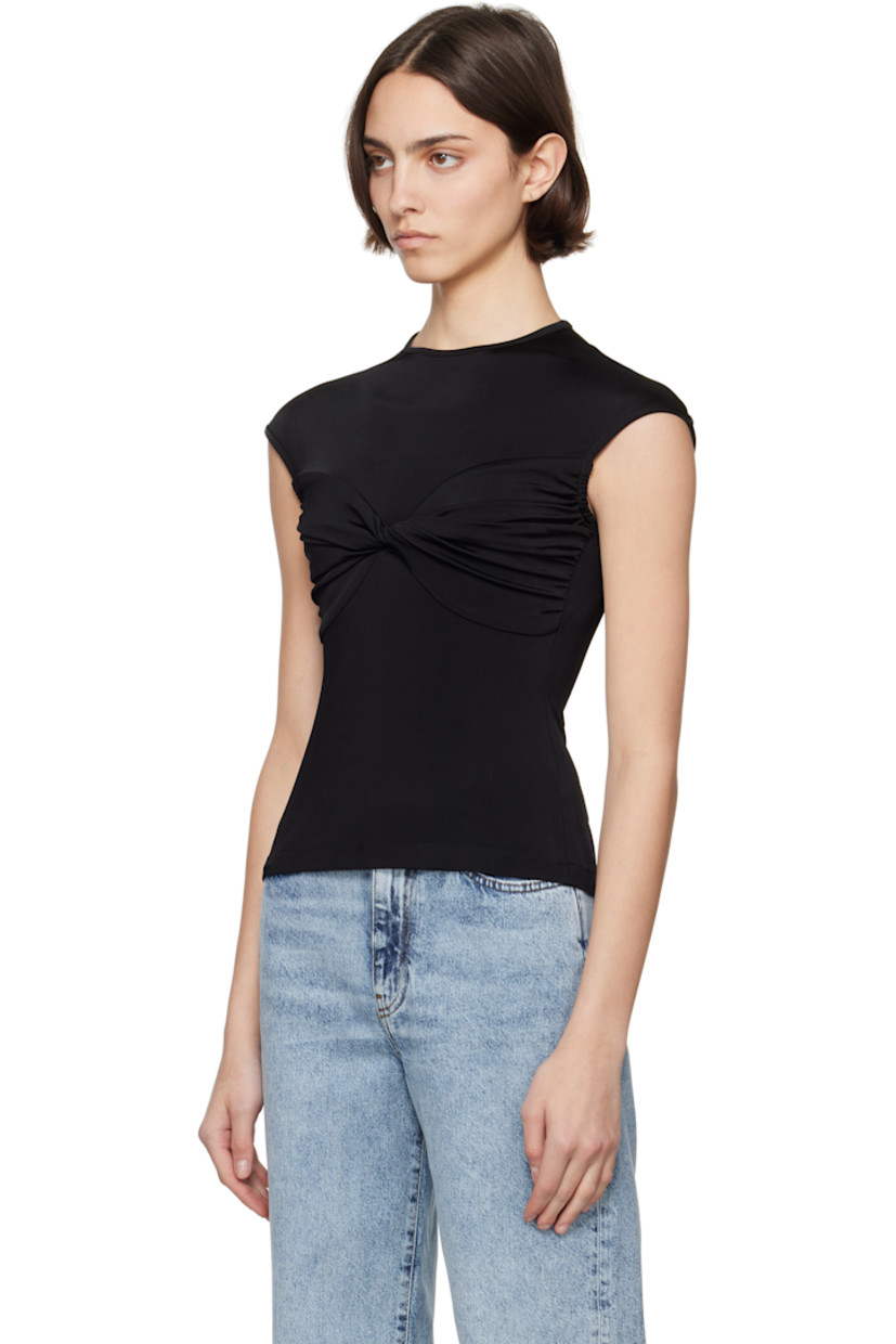 Stretch viscose jersey top.

· Crewneck
· Twisted detailing at chest
· Gathering at side seams
· Cap sleeves

Supplier color: Black