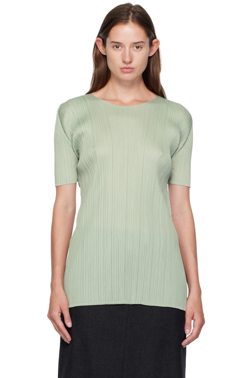 Garment-pleated tricot T-shirt. 

· Crewneck
· Vented side seam

Supplier color: Pastel green