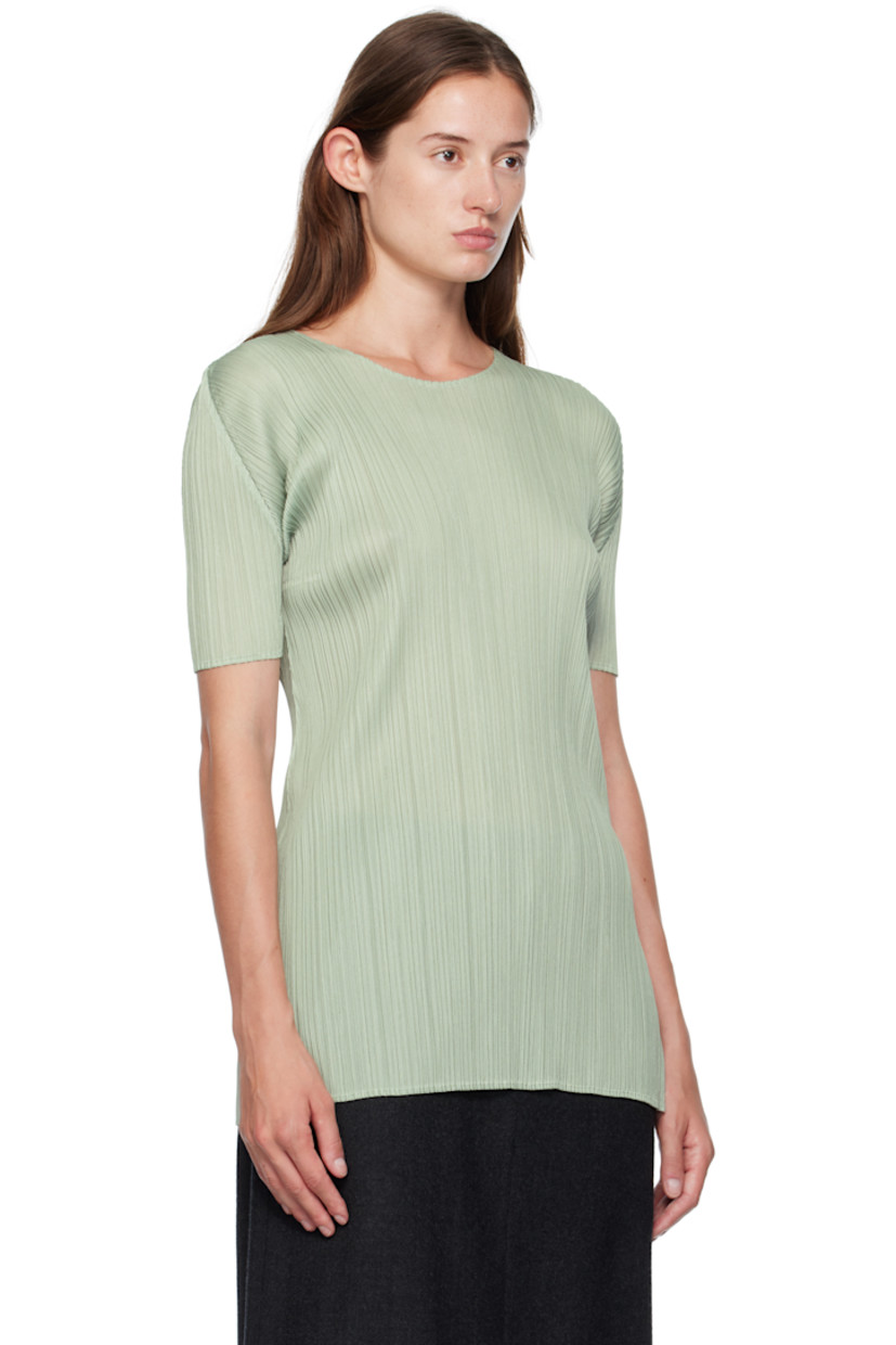 Garment-pleated tricot T-shirt. 

· Crewneck
· Vented side seam

Supplier color: Pastel green