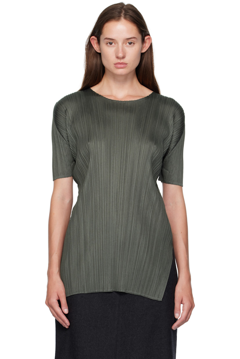 Garment-pleated tricot T-shirt. 

· Crewneck
· Vented side seam

Supplier color: Charcoal gray