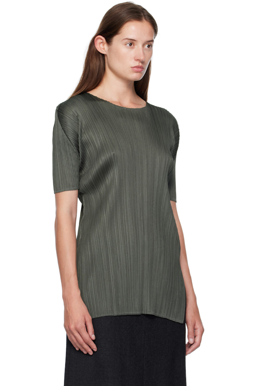 Garment-pleated tricot T-shirt. 

· Crewneck
· Vented side seam

Supplier color: Charcoal gray