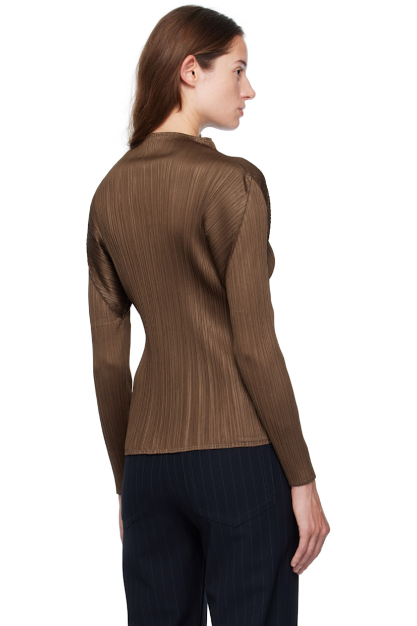 Garment-pleated tricot T-shirt. Mock neck.

Supplier color: Brown