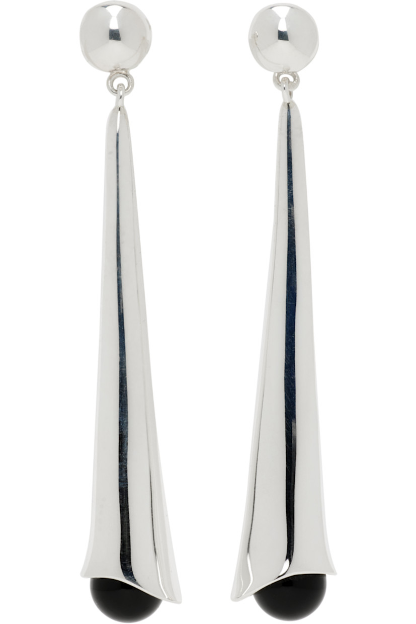 Pair of handcrafted drop earrings in sterling silver. 

· Onyx stone at drop 
· Post-stud fastening 
· H2.5" x W0.5"

Supplier color: Sterling silver/Onyx