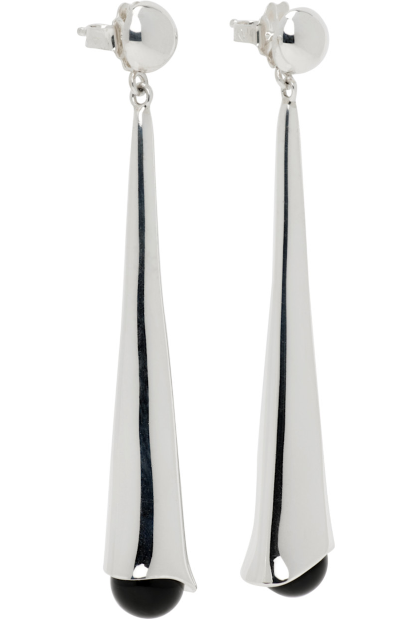 Pair of handcrafted drop earrings in sterling silver. 

· Onyx stone at drop 
· Post-stud fastening 
· H2.5" x W0.5"

Supplier color: Sterling silver/Onyx