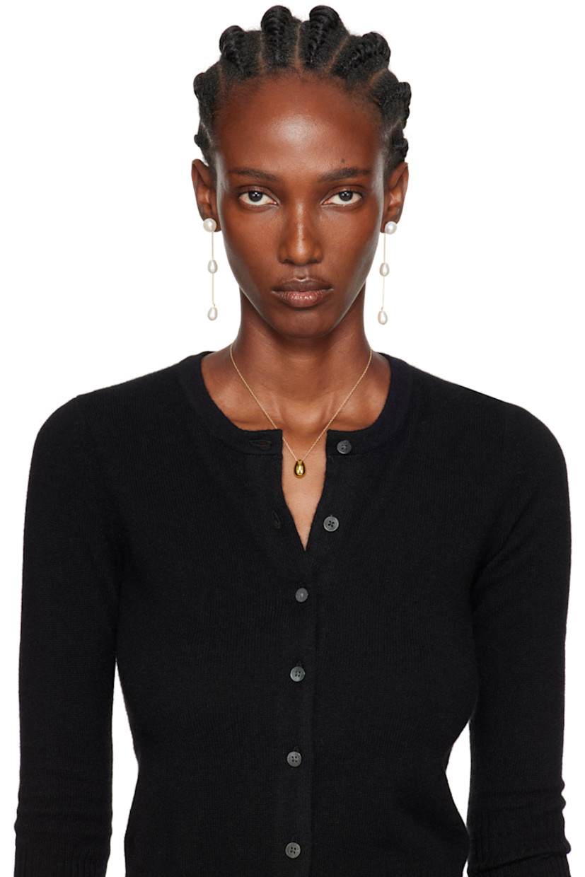 Pair of handcrafted 14k gold-filled brass box chain drop earrings. 

· Freshwater pearl at face
· Crystal pearls at drop
· Post-stud fastening 
· H3" x W0.5"

Supplier color: 14k gold