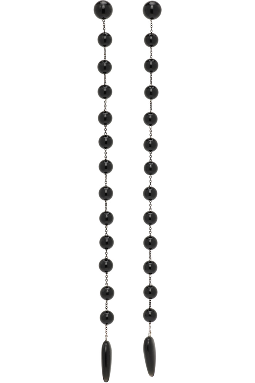 Pair of handcrafted cable chain drop earrings in sterling silver. 

· Black onyx beads at drop
· Post-stud fastening 
· H6" x W0.5" 

Supplier color: Onyx