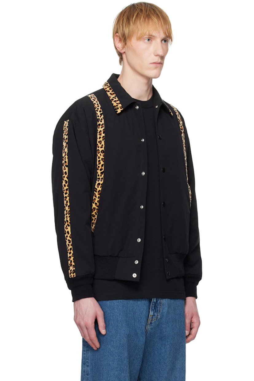 Cotton twill jacket. Leopard pattern-printed trim throughout. 

· Spread collar
· Press-stud closure
· Welt pockets
· Rib-knit hem and cuffs
· Patch pockets at interior
· Full cupro twill lining 

Supplier color: Black