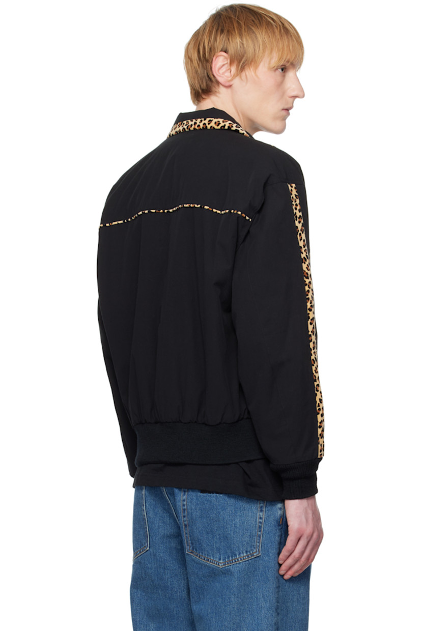 Cotton twill jacket. Leopard pattern-printed trim throughout. 

· Spread collar
· Press-stud closure
· Welt pockets
· Rib-knit hem and cuffs
· Patch pockets at interior
· Full cupro twill lining 

Supplier color: Black
