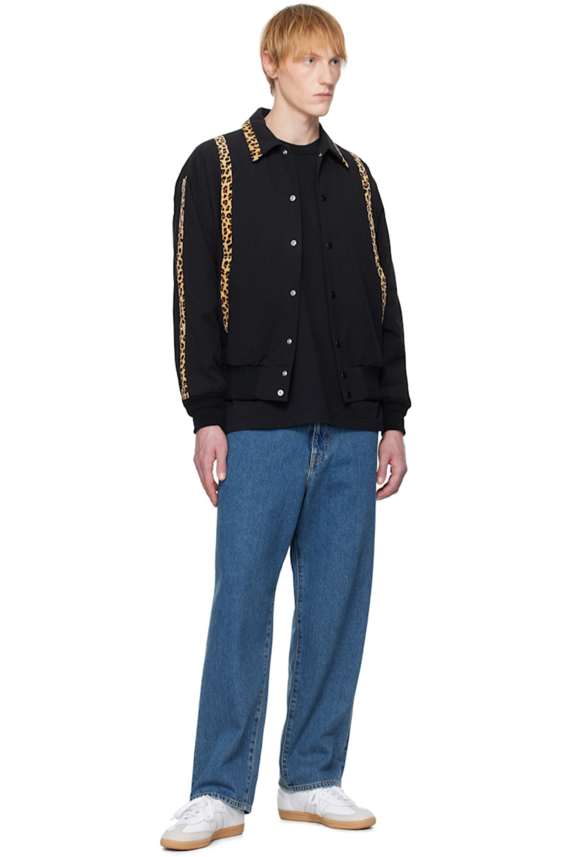 Cotton twill jacket. Leopard pattern-printed trim throughout. 

· Spread collar
· Press-stud closure
· Welt pockets
· Rib-knit hem and cuffs
· Patch pockets at interior
· Full cupro twill lining 

Supplier color: Black