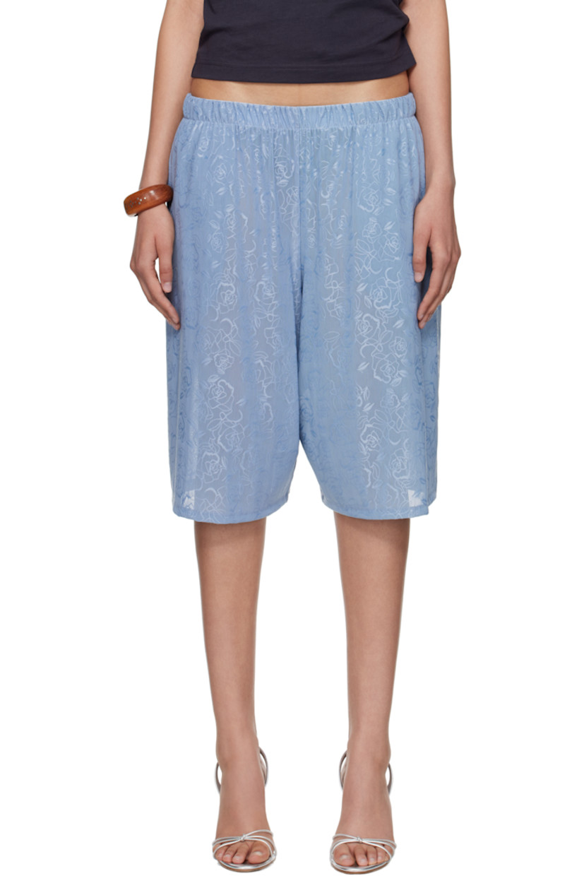 Cotton- and silk-blend mesh shorts. Floral pattern embroidered throughout.

· Elasticized waistband
· Two-pocket styling

Part of the exclusive SSENSE HEAT capsule.

Supplier color: Light blue
