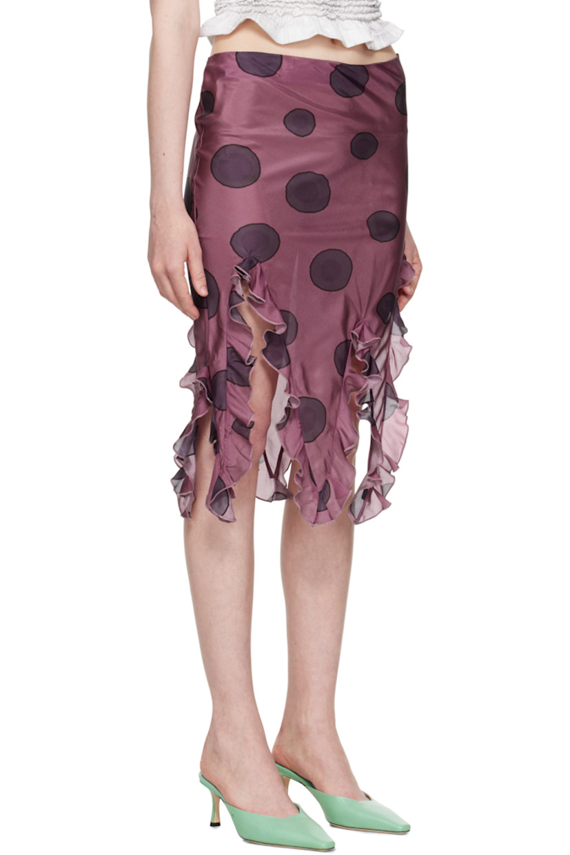 Silk habotai miniskirt. Polka-dot pattern printed throughout. 

· Semi-sheer 
· Ruffles at handkerchief hem 
· Concealed zip closure at side seam 

Supplier color: Pink/Black