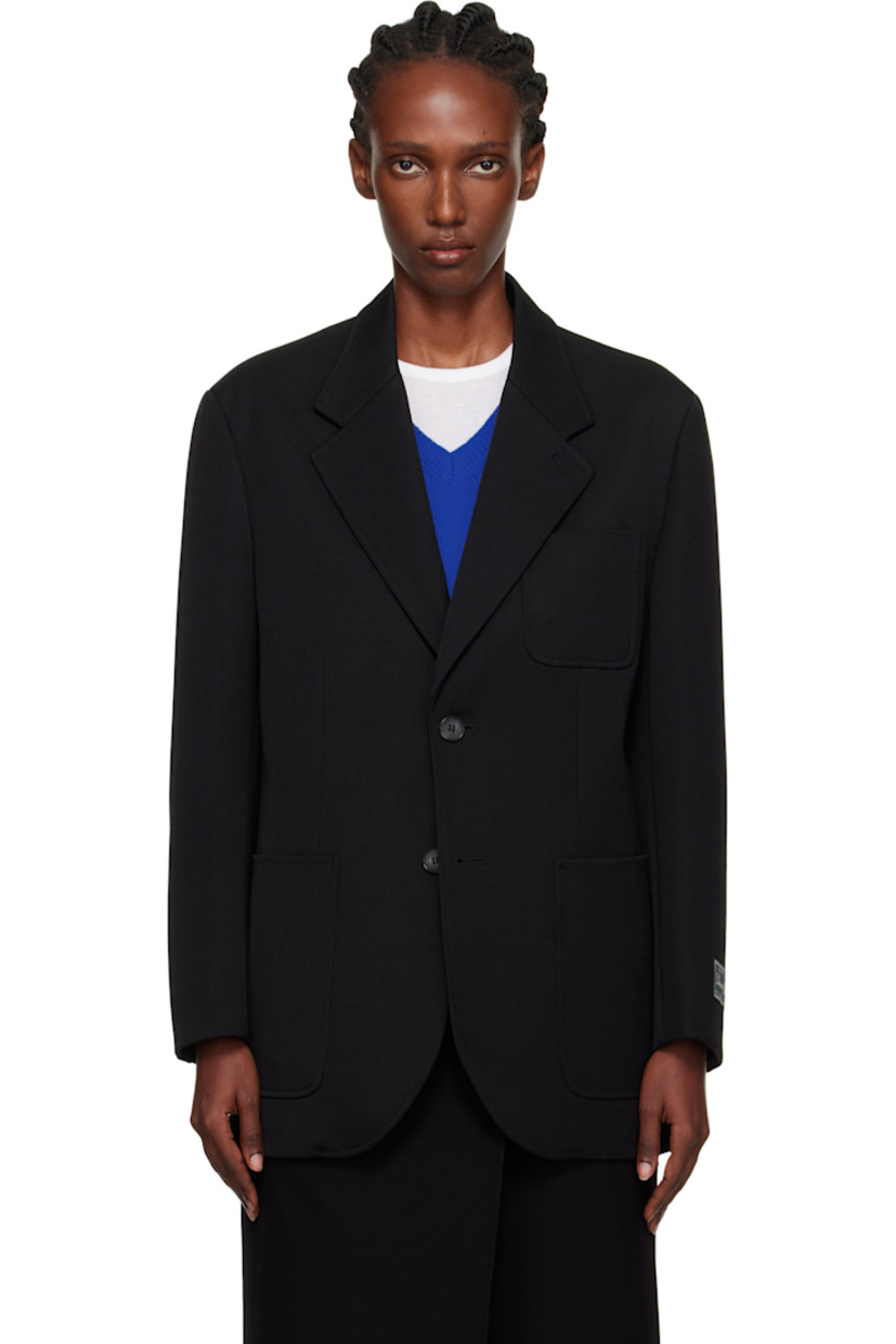 Wool-blend twill blazer.

· Notched lapel
· Button closure
· Patch pockets at front
· Logo patch at cuff
· Surgeon's cuffs
· Welt pocket at interior
· Full satin lining

Supplier color: Black