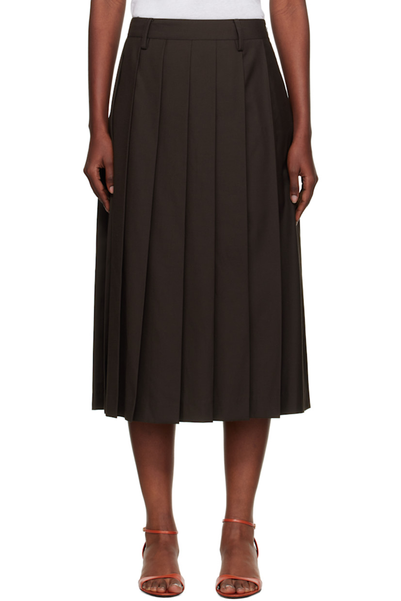 Twill midi skirt.

· Knife pleats throughout
· Belt loops
· Zip closure at side waist
· Partial satin lining

Supplier color: Dark brown