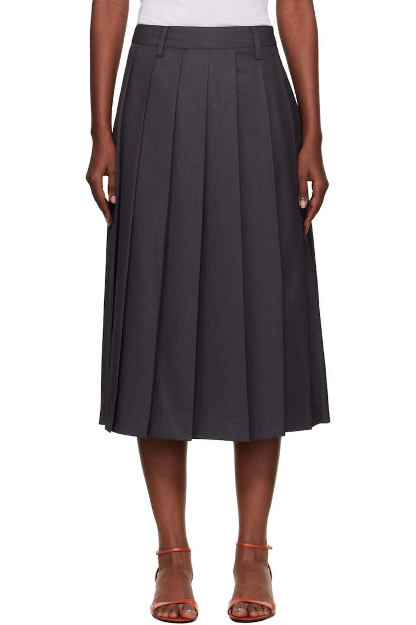 Rayon-blend twill midi skirt.

· Knife pleats throughout
· Belt loops
· Zip closure at side waist
· Partial satin lining

Supplier color: Charcoal grey