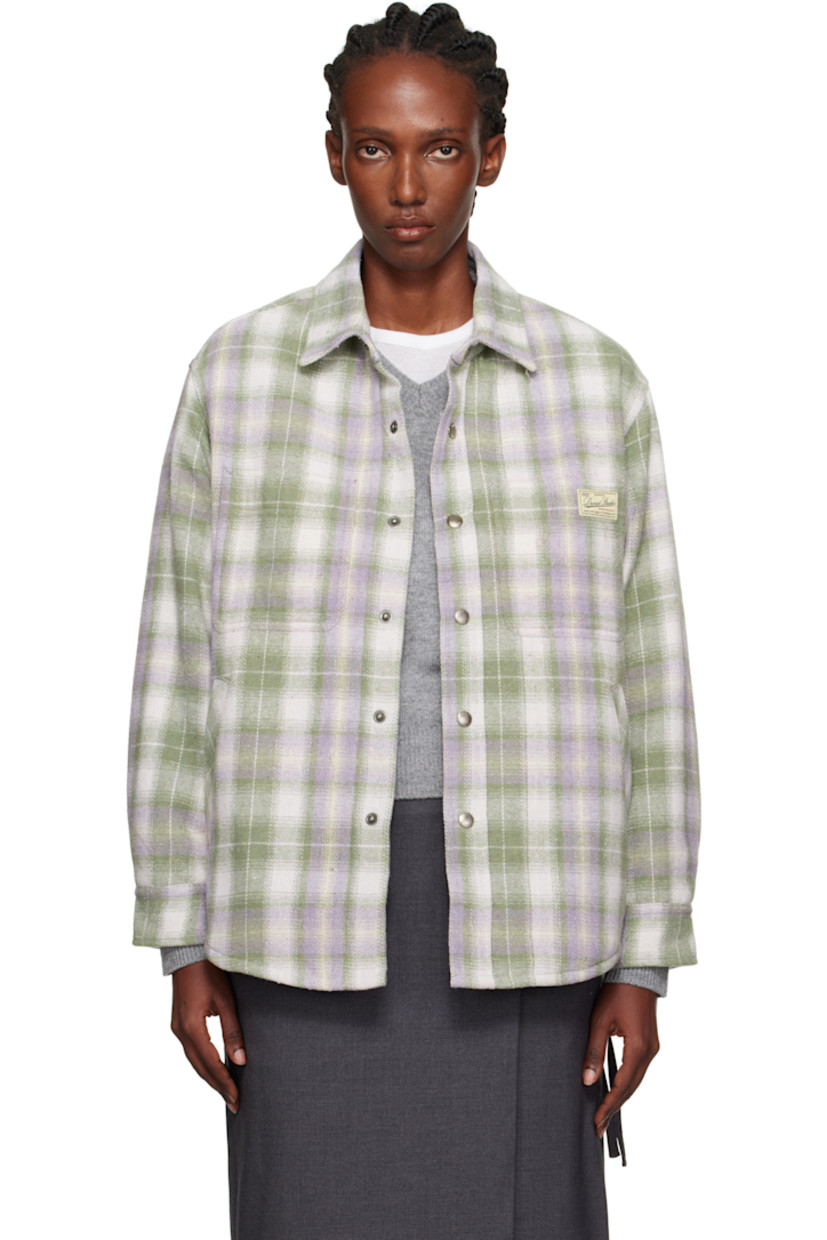 Insulated flannel overshirt.

· Check pattern throughout
· Spread collar
· Press-stud closure
· Patch pockets at chest
· Logo patch at pocket
· Welt pockets at waist
· Shirttail hem
· Press-stud barrel cuffs
· Logo embroidered at back collar
· Welt pocket at interior
· Full quilted satin lining

Supplier color: Light Green Check