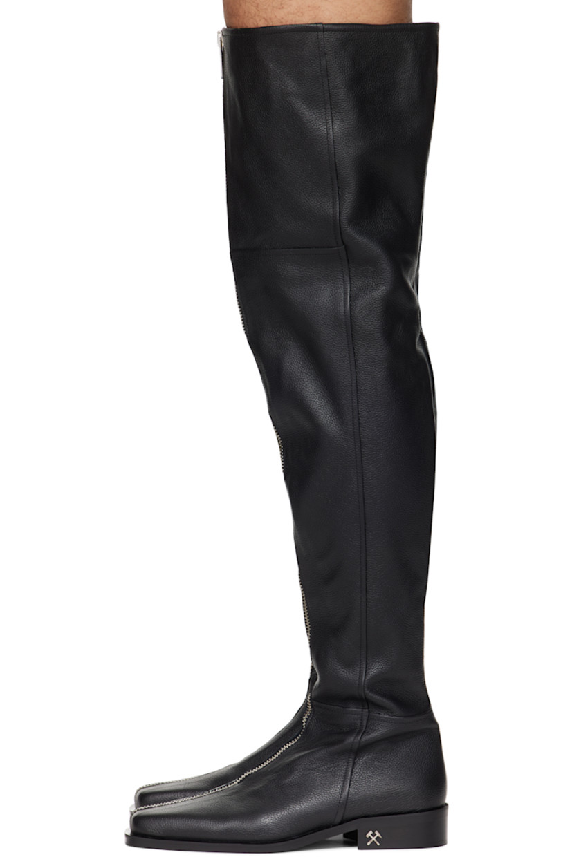 Over-the-knee pebble-grained faux-leather boots.

· Square toe 
· Extending zip closure at vamp
· Logo hardware at heel
· Stacked leather sole with rubber injection 

Supplier color: Black