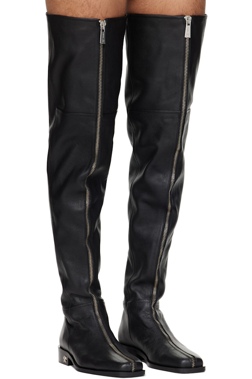 Over-the-knee pebble-grained faux-leather boots.

· Square toe 
· Extending zip closure at vamp
· Logo hardware at heel
· Stacked leather sole with rubber injection 

Supplier color: Black