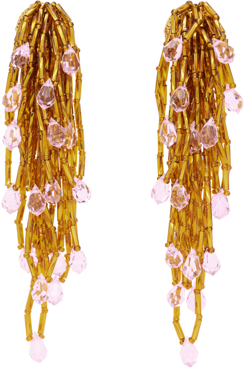 Pair of drop earrings in gold-tone brass.

· Beading in gold tone and pink
· Post-stud fastening
· H4" x W1.5"

Supplier color: Gold/Light rose
