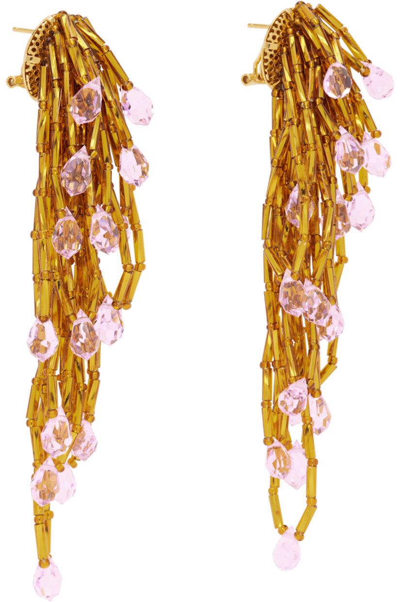 Pair of drop earrings in gold-tone brass.

· Beading in gold tone and pink
· Post-stud fastening
· H4" x W1.5"

Supplier color: Gold/Light rose