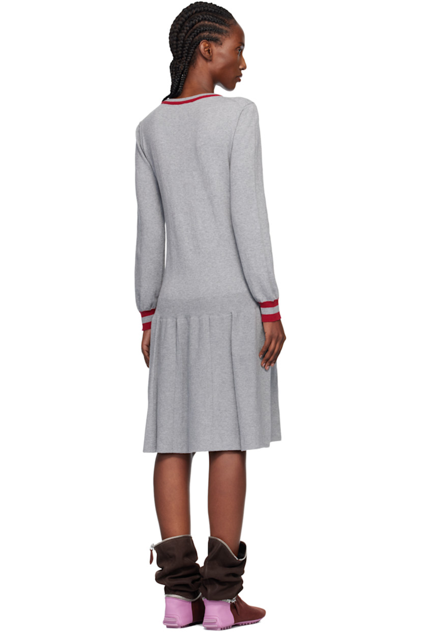 Knit and rib-knit cotton midi dress..

· Jacquard stripes at V-neck, hem, and cuffs
· Embroidered logo patch at chest
· Dropped waist 
· Pleats at hem 

Supplier color: London fog