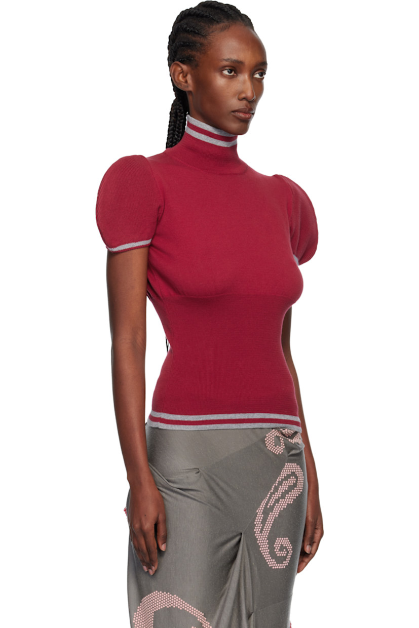 Knit and rib-knit cotton turtleneck.

· Jacquard stripes at collar, hem, and cuffs
· Structured cap sleeves

Supplier color: Cherry red