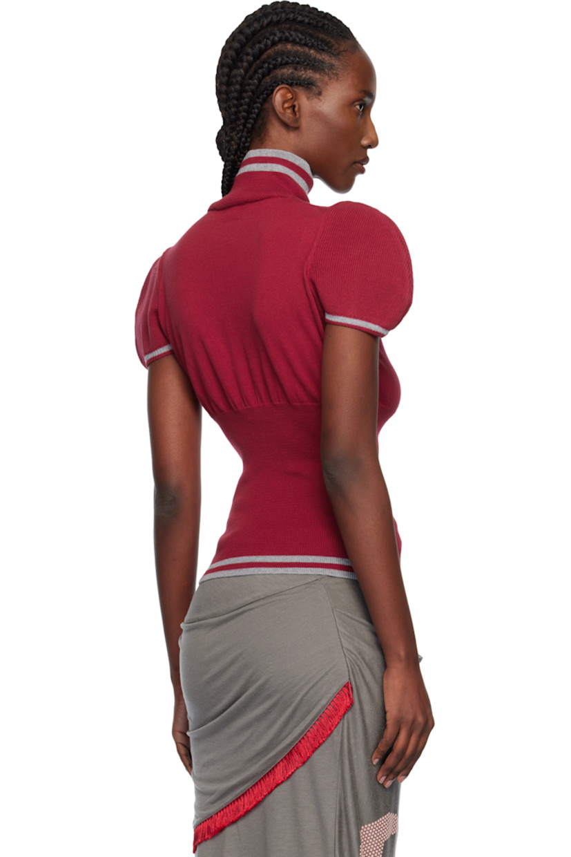 Knit and rib-knit cotton turtleneck.

· Jacquard stripes at collar, hem, and cuffs
· Structured cap sleeves

Supplier color: Cherry red
