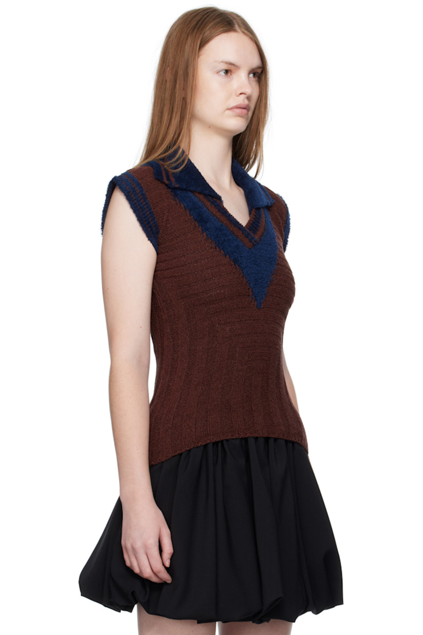 Rib-knit silk and cotton-blend fleece polo. Striped spread collar, V-neck, and armscyes.

Supplier color: Mahogany brown
