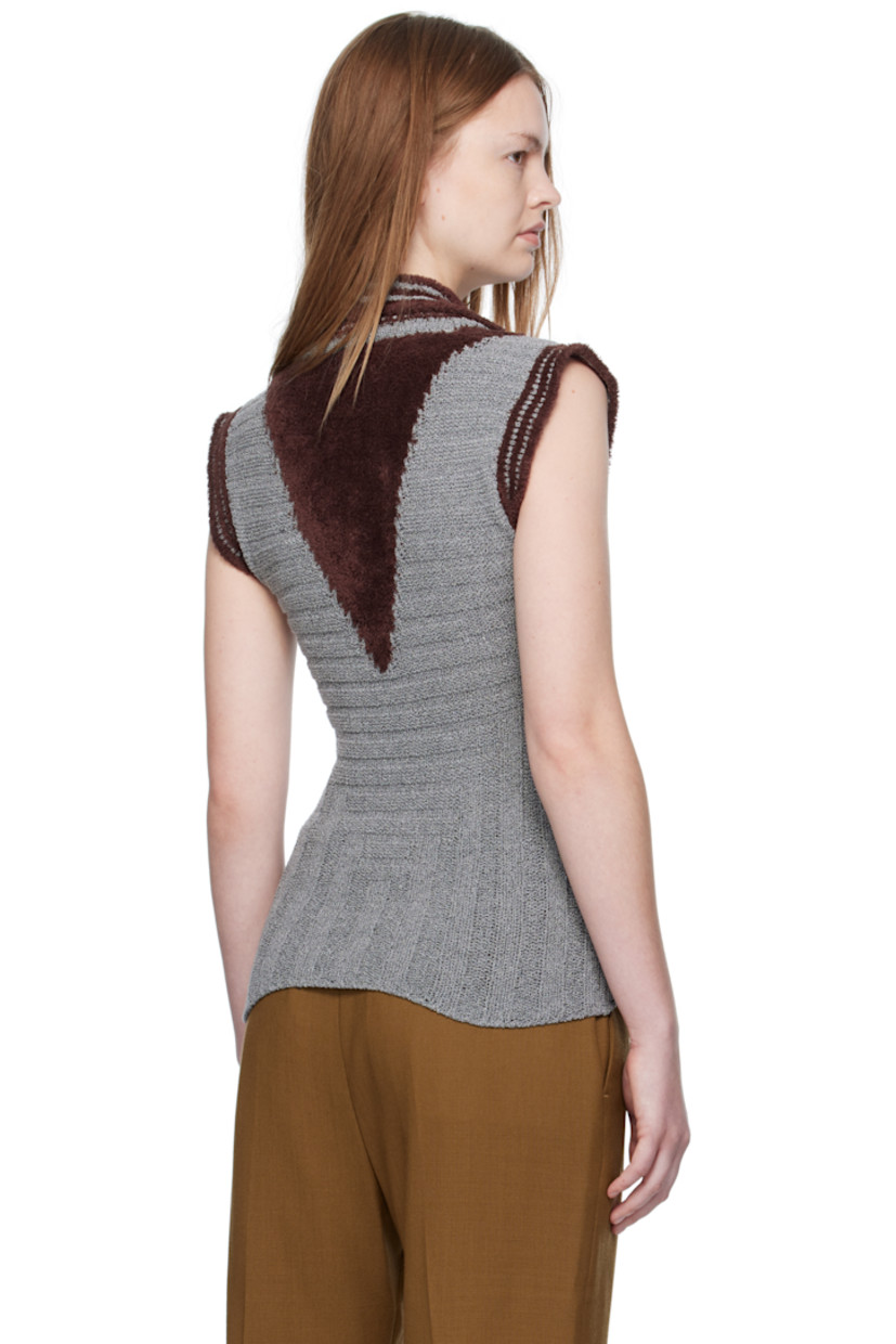 Rib-knit silk and cotton-blend fleece polo. Striped spread collar, V-neck, and armscyes.

Supplier color: Speckled fossil grey