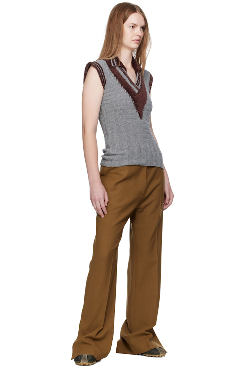 Rib-knit silk and cotton-blend fleece polo. Striped spread collar, V-neck, and armscyes.

Supplier color: Speckled fossil grey