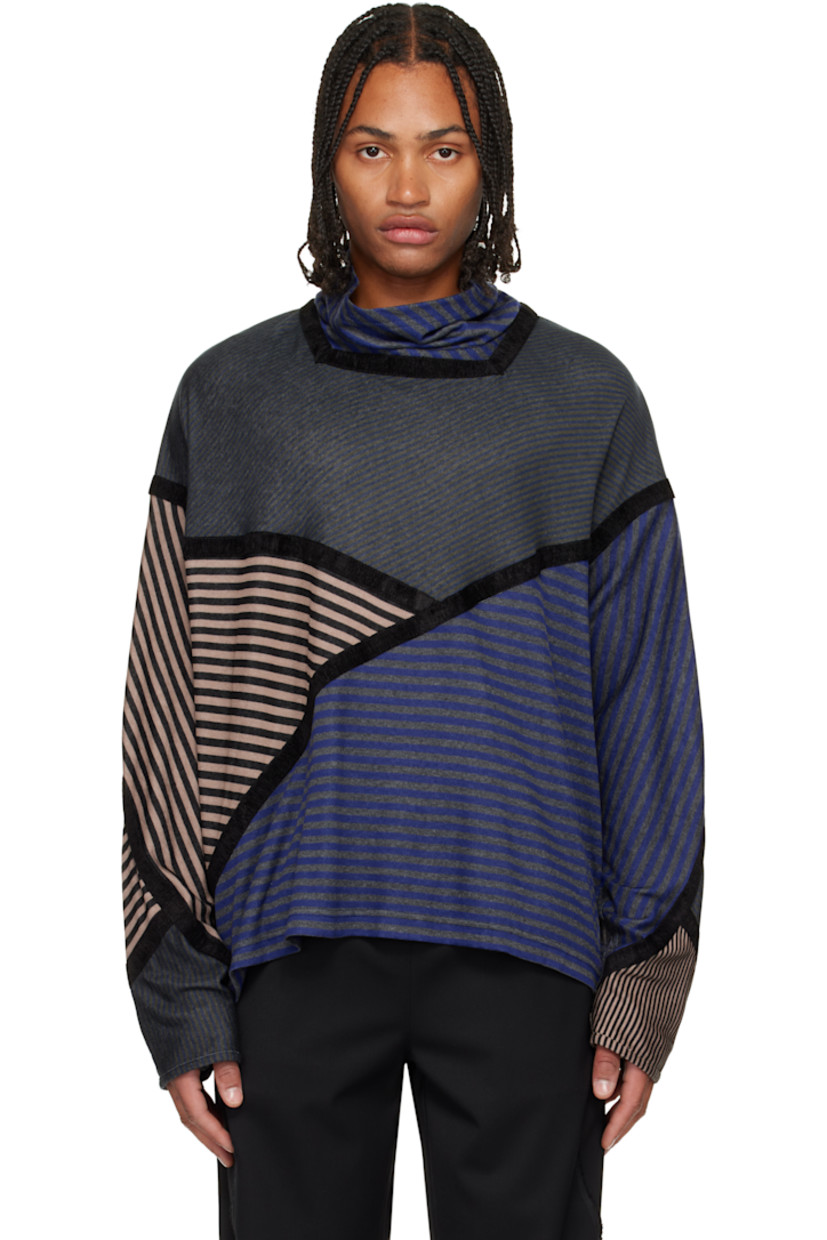 Stretch tencel-blend jersey top.

· Stripes and twill trim throughout 
· Funnel neck
· Dropped shoulders

Supplier color: Blue/Grey