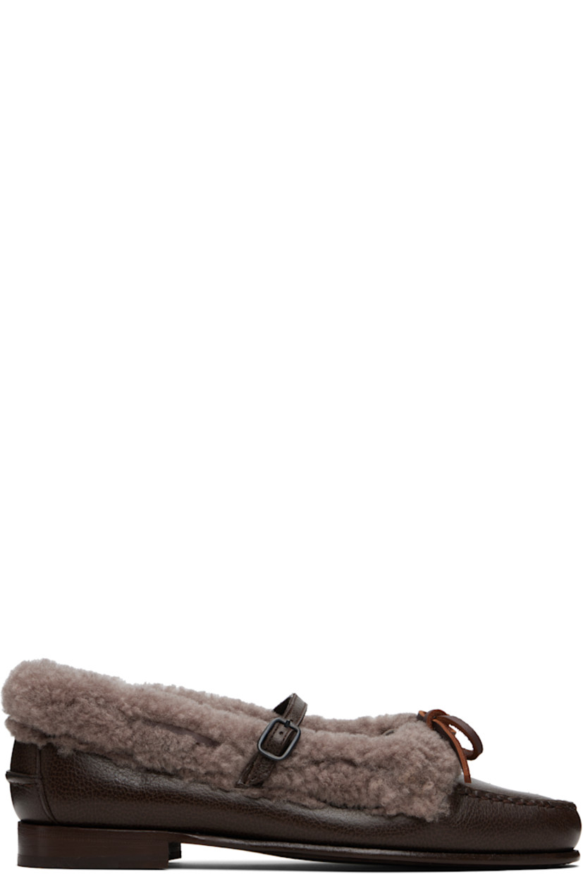 Grained calfskin and shearling loafers.

· Moc toe 
· Bow and pin-buckle strap at vamp
· Pinched seam at heel counter
· Calfskin sole with rubber injection

Supplier color: Dark brown