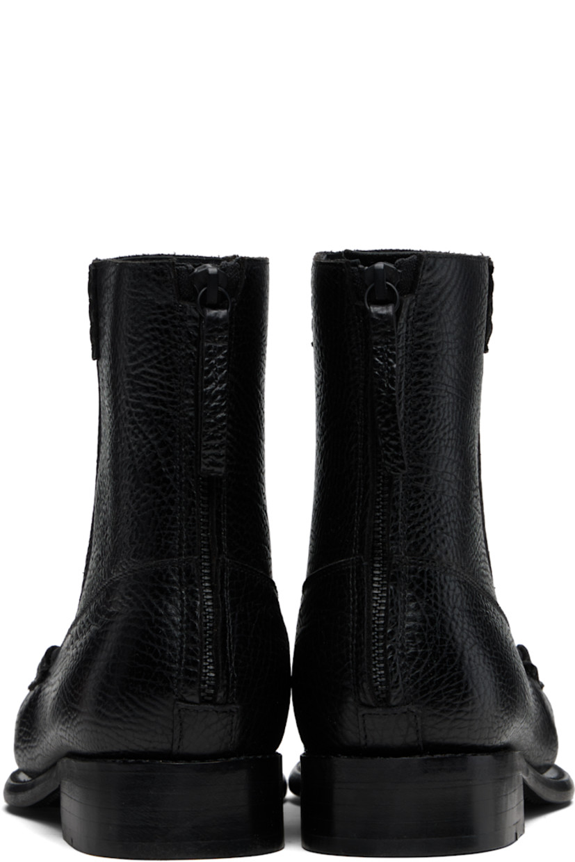 Ankle-high grained leather boots.

· Square moc toe
· Zip closure at heel
· Buffed leather lining
· Topstitching at welt
· Stacked leather heel with rubber injection
· Leather sole
· Heel: H1.25"

Supplier color: Black