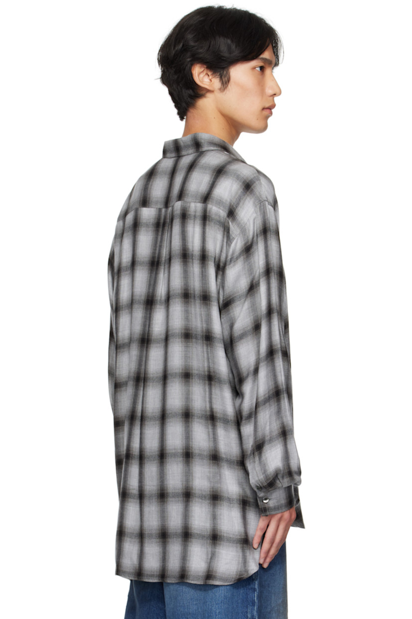 Lyocell-blend flannel shirt. 

· Check pattern throughout 
· Spread collar
· Three-button placket
· Shirttail hem 
· Pleats at buttoned barrel cuffs
· Box pleat at back yoke 

Supplier color: Black ombre