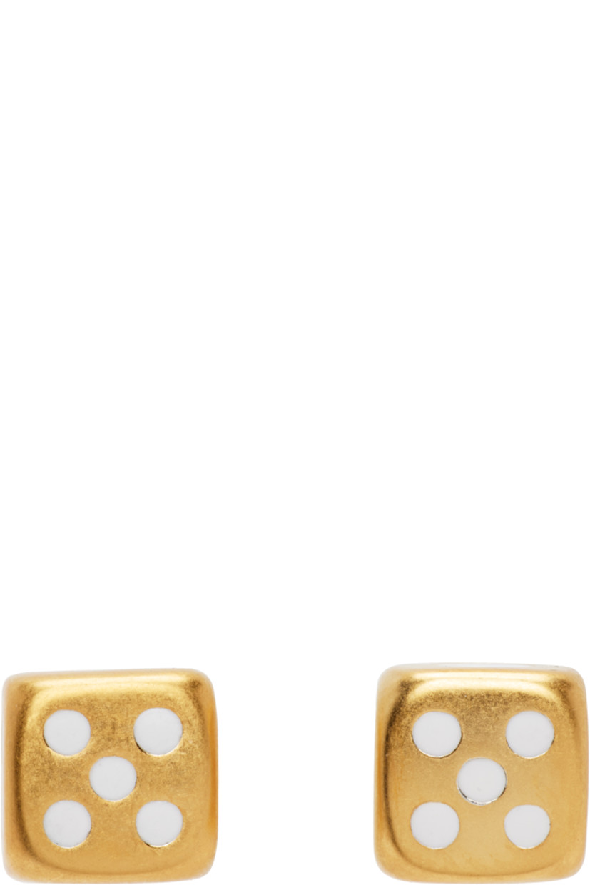 Pair of handcrafted stud earrings in 18k yellow gold vermeil. 

· Graphic at face
· Post-stud fastening 
· H0.25" x W0.25"

Supplier color: Yellow gold