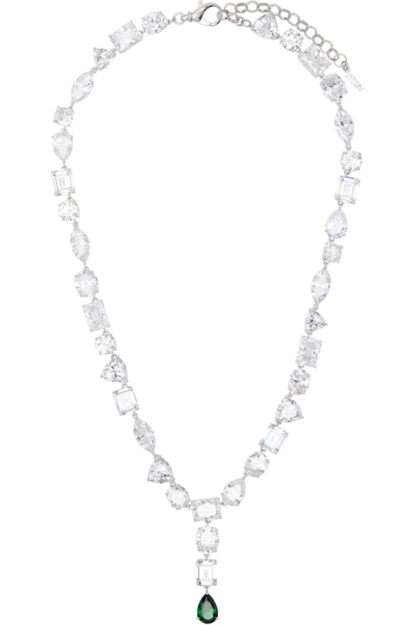 Handcrafted cup chain necklace in 18k white gold vermeil. 

· Prong-set cubic zirconia stones throughout 
· Logo charm at adjustable lobster-clasp fastening 
· L23" 

Supplier color: Silver/White gold