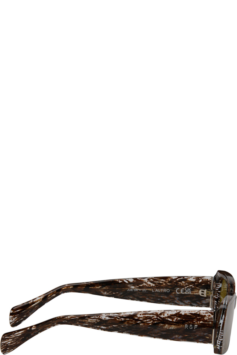 Rectangular semi-transparent tortoiseshell acetate-frame sunglasses.

· Khaki lenses
· Integrated nose pads
· Logo hardware at temples
· Core wires
· Includes pouch
· Size 54.20 145

Supplier color: Strambo