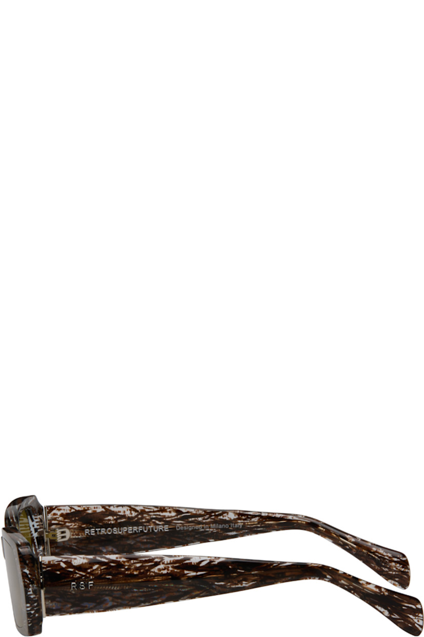 Rectangular semi-transparent tortoiseshell acetate-frame sunglasses.

· Khaki lenses
· Integrated nose pads
· Logo hardware at temples
· Core wires
· Includes pouch
· Size 54.20 145

Supplier color: Strambo