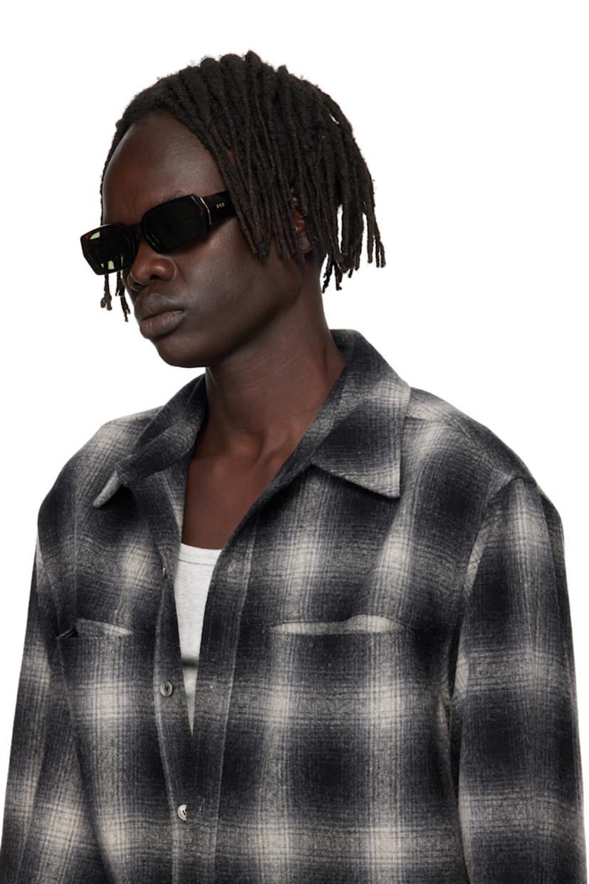 Rectangular semi-transparent tortoiseshell acetate-frame sunglasses.

· Green lenses
· Integrated nose pads
· Logo hardware at temples
· Core wires
· Includes pouch
· Size 54.20 145

Supplier color: Havana